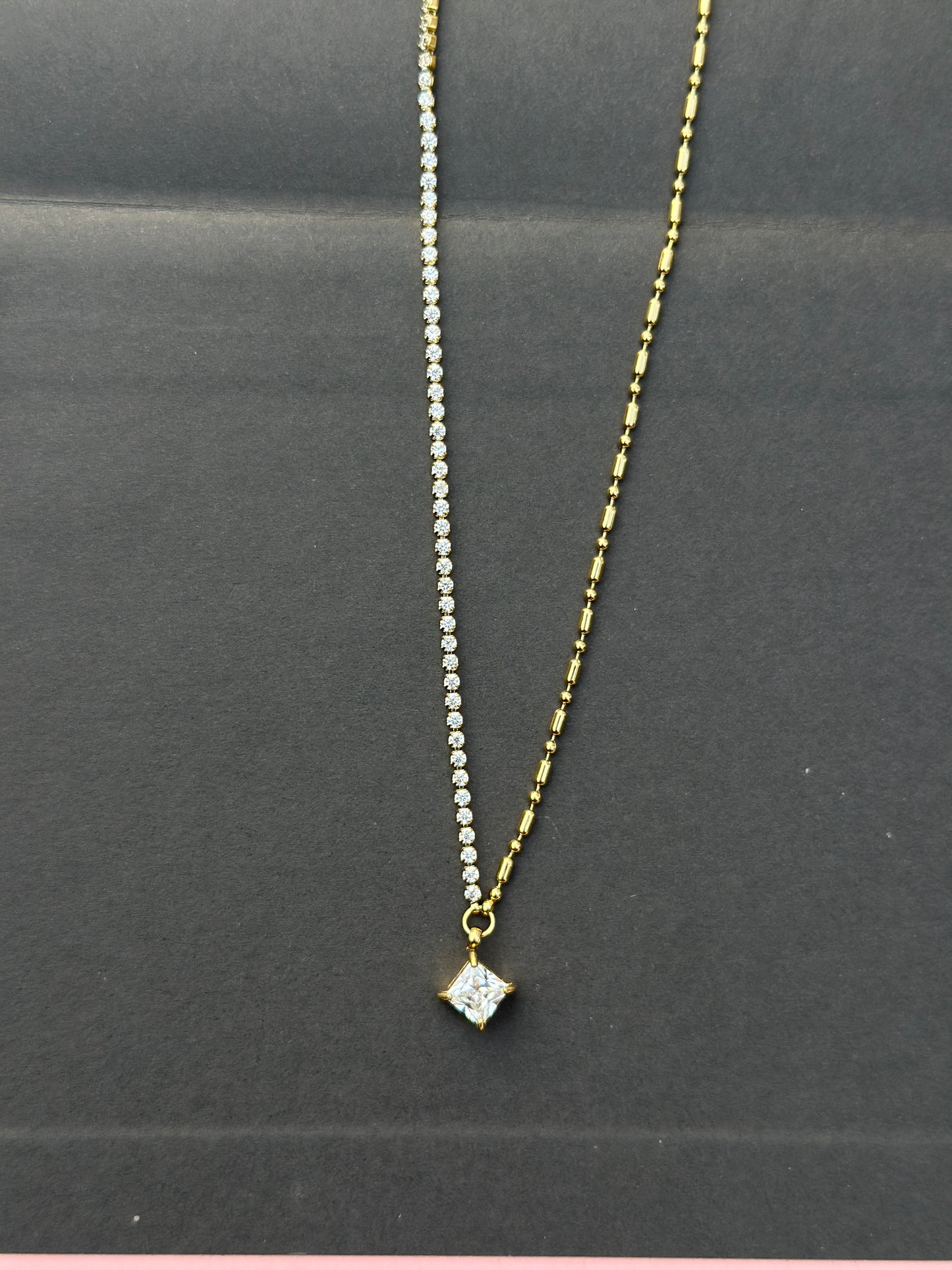 Tennis Chain Square Stone Necklace
