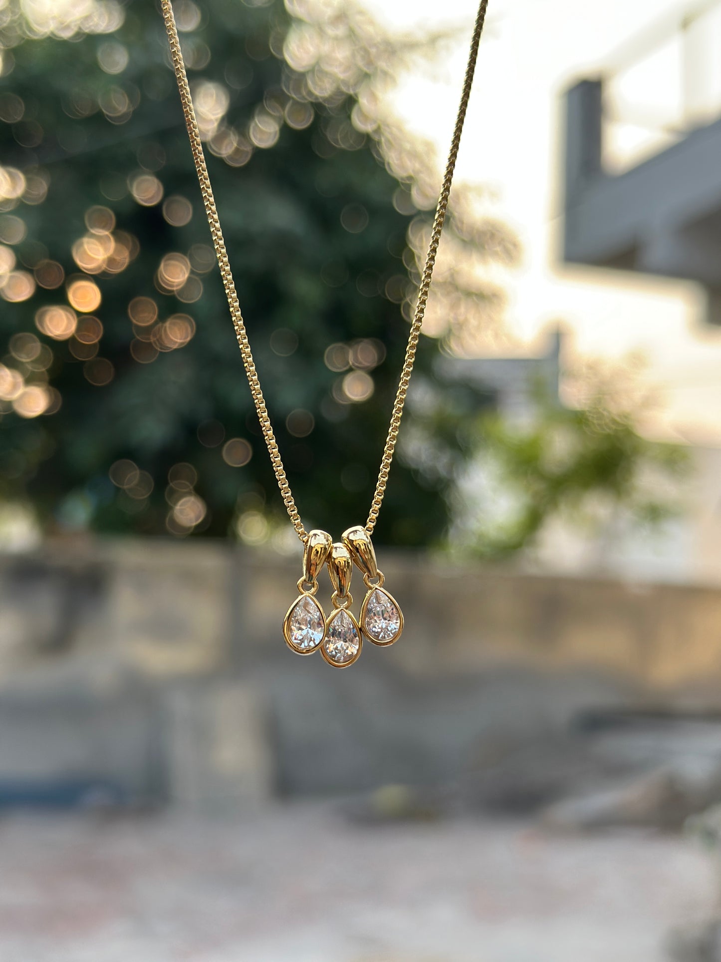 Triple Teardrop Stone Cluster Necklace
