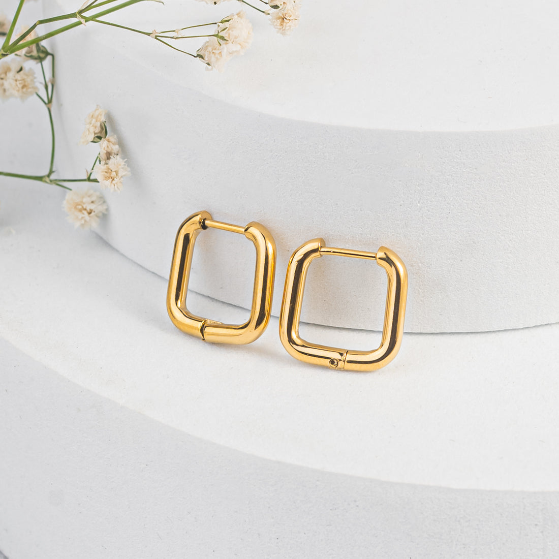Small Square Gold Huggie Hoop Earrings