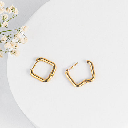 Small Square Gold Huggie Hoop Earrings