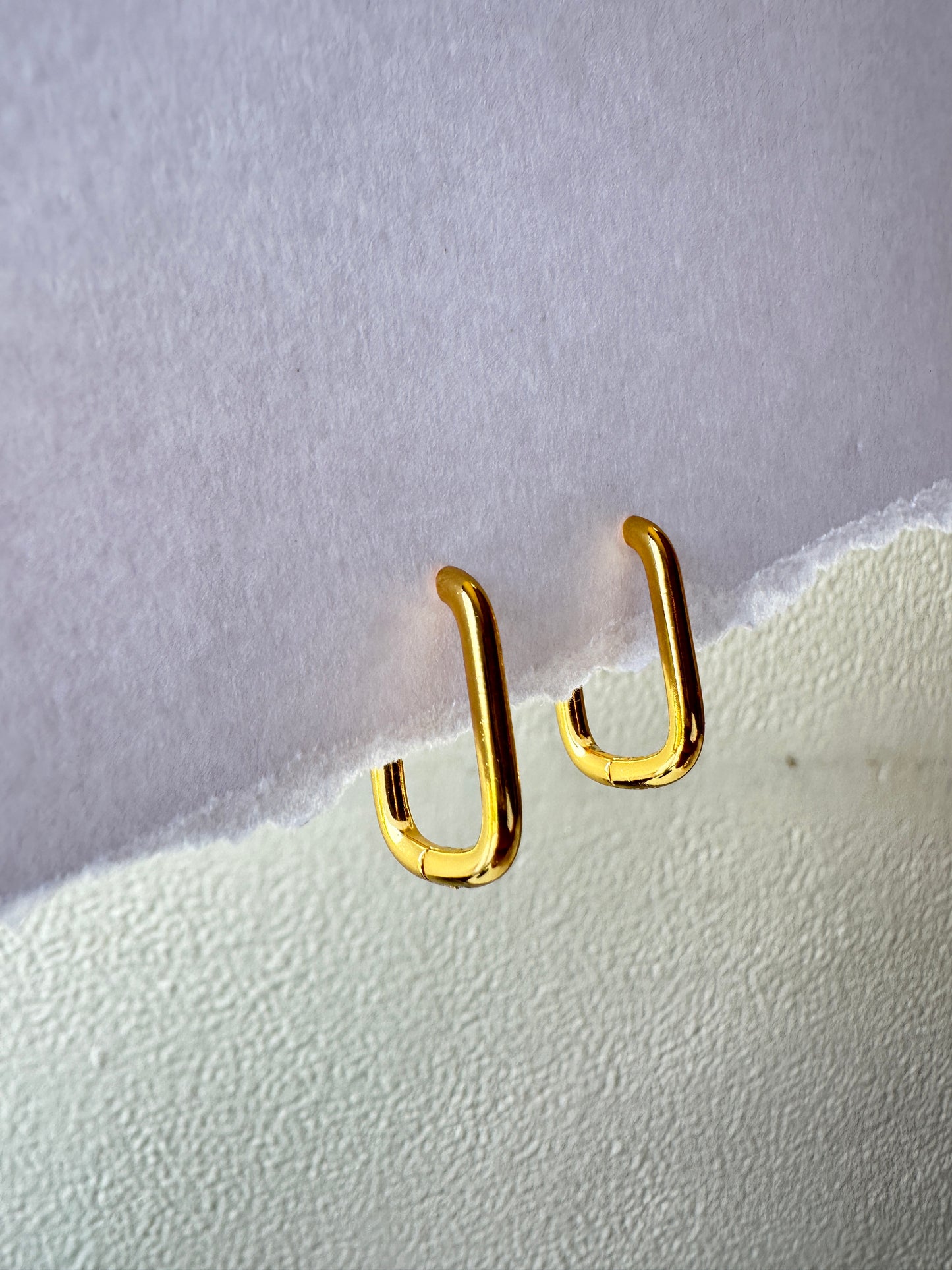 Rectangular Gold Huggie Hoop Earrings