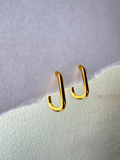 Rectangular Gold Huggie Hoop Earrings