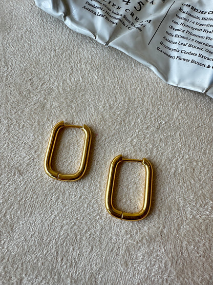 Rectangular Gold Huggie Hoop Earrings