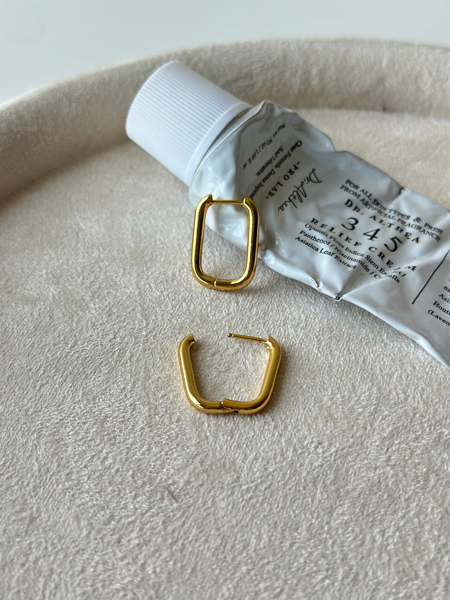 Rectangular Gold Huggie Hoop Earrings