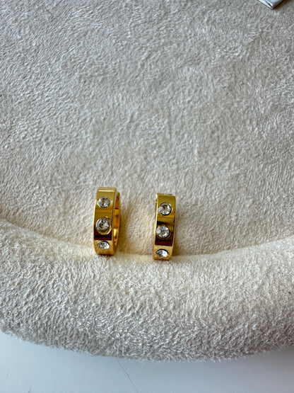 CZ Studded Gold Huggie Hoop Earrings