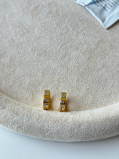 CZ Studded Gold Huggie Hoop Earrings