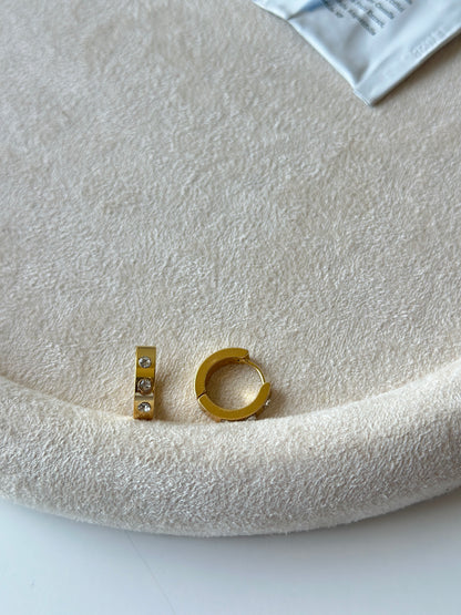 CZ Studded Gold Huggie Hoop Earrings