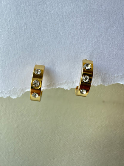 CZ Studded Gold Huggie Hoop Earrings