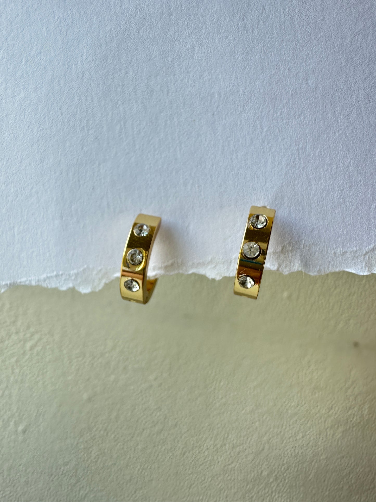 CZ Studded Gold Huggie Hoop Earrings