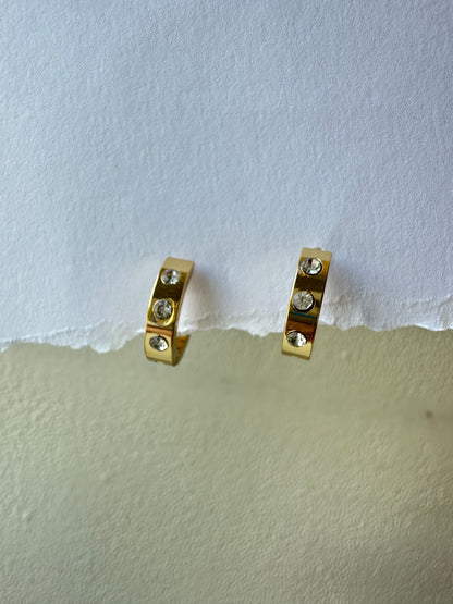 CZ Studded Gold Huggie Hoop Earrings