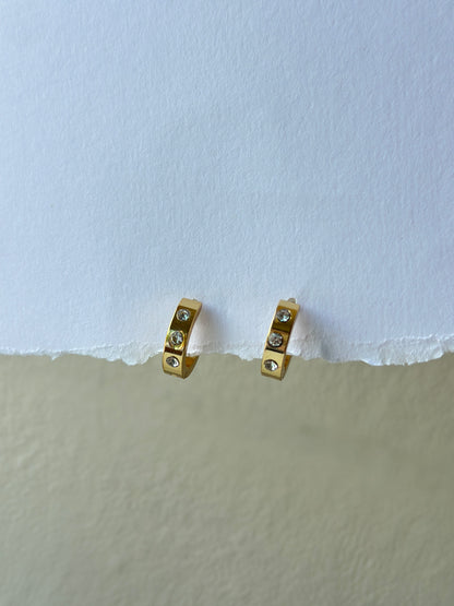 CZ Studded Gold Huggie Hoop Earrings