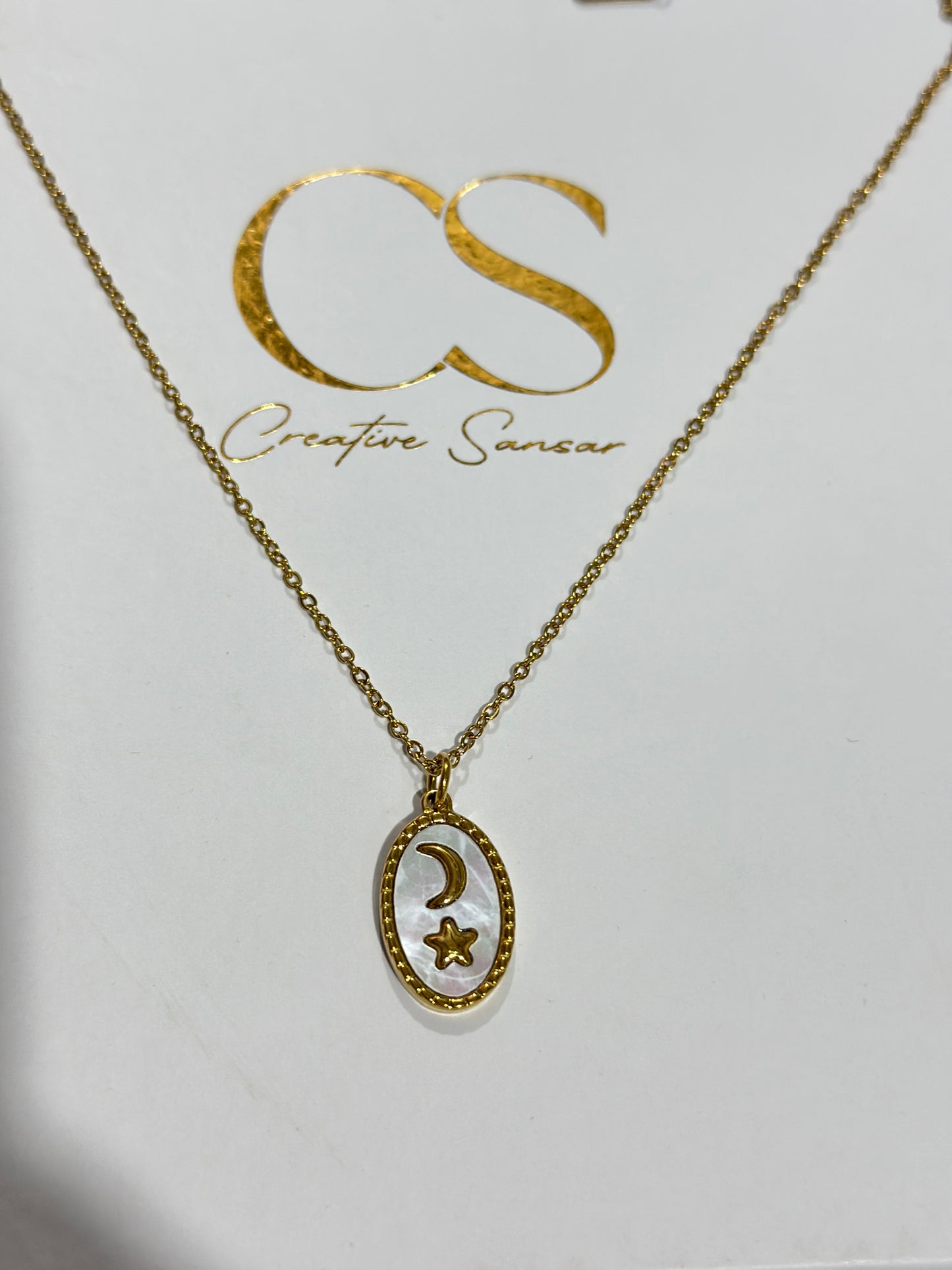 Moon & Star Mother of Pearl Pendant Necklace