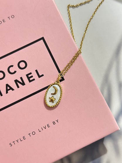 Moon & Star Mother of Pearl Pendant Necklace