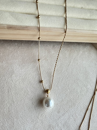 Oversized Pearl Satellite & Ball Chain Necklace
