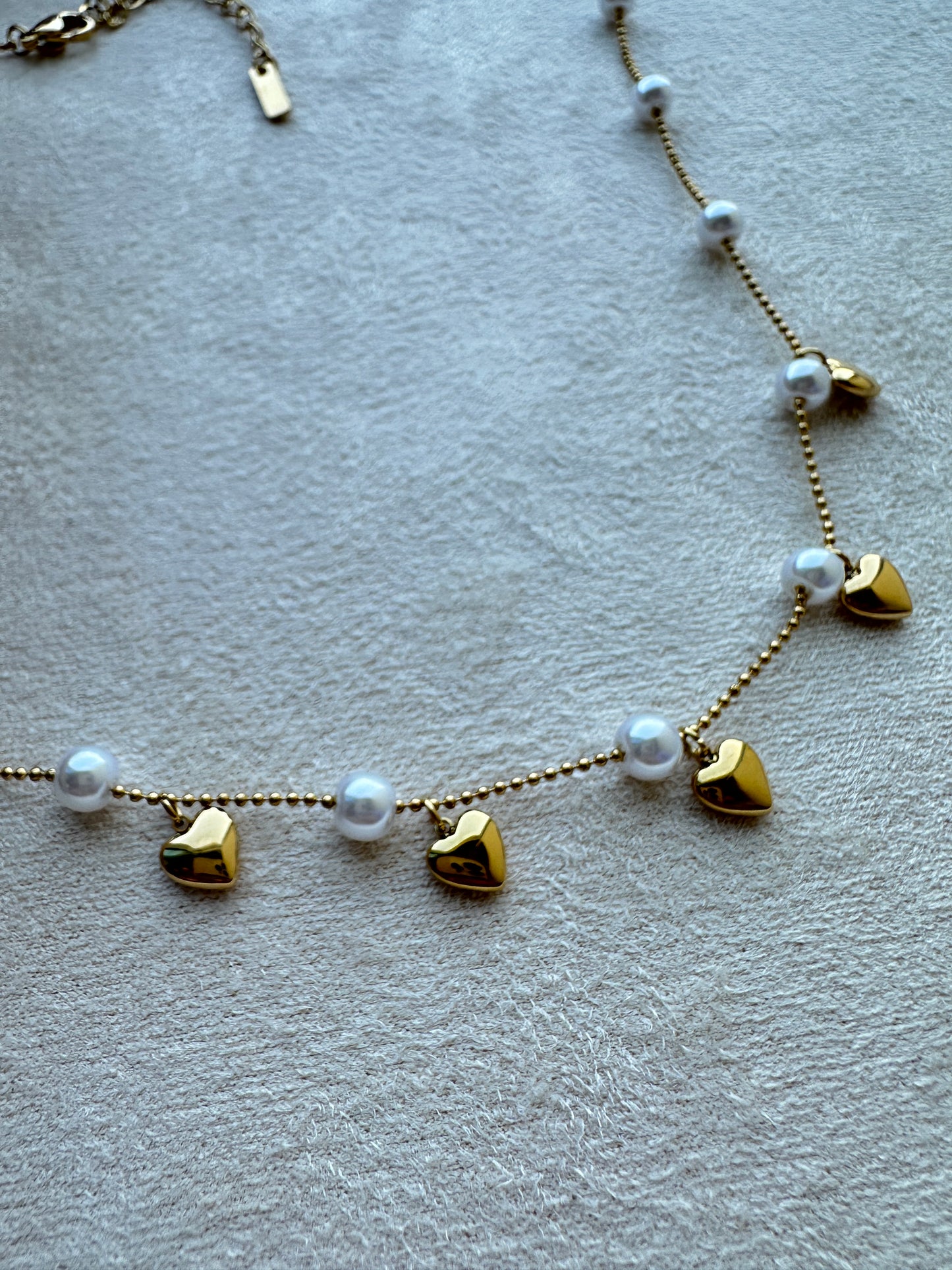 Pearl & Puffy Heart Charm Ball Chain Necklace