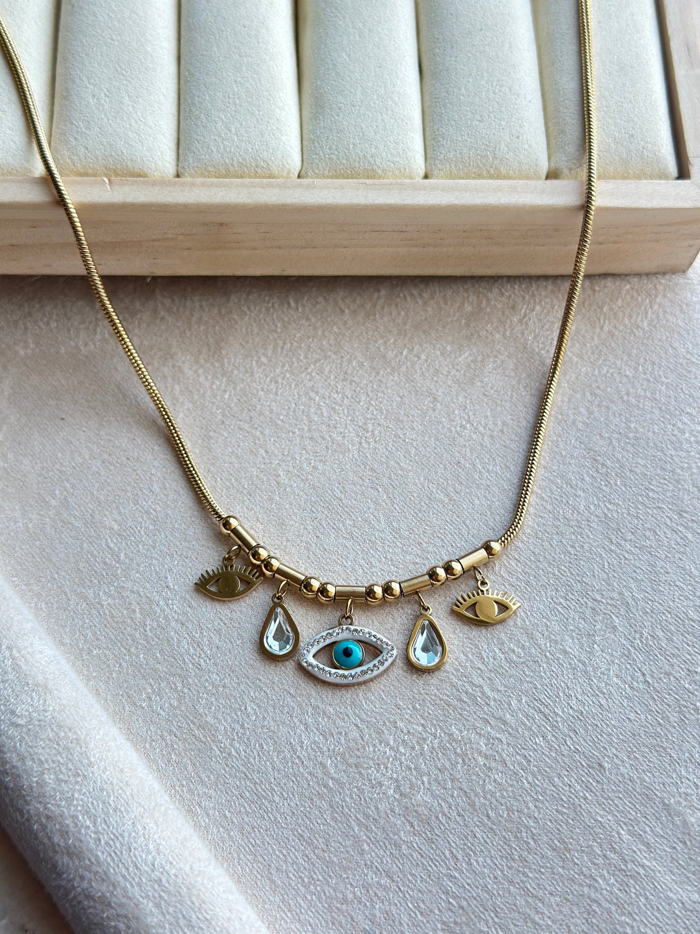 Evil Eye Multi-Charm Snake Chain Necklace