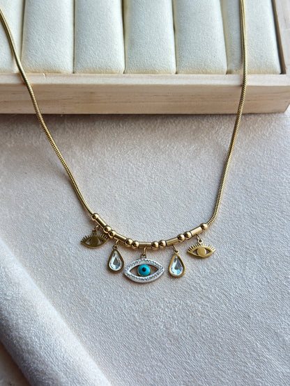 Evil Eye Multi-Charm Snake Chain Necklace