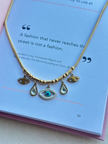 Evil Eye Multi-Charm Snake Chain Necklace