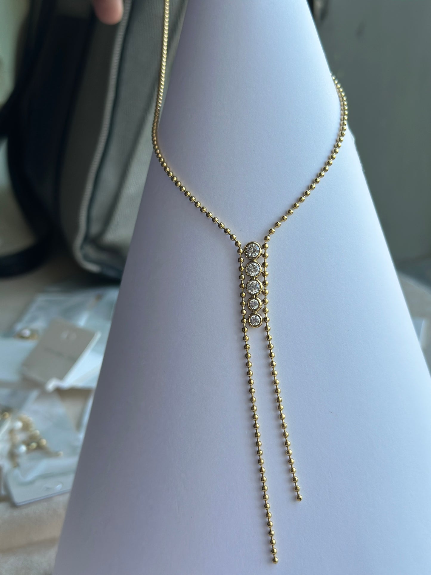 Crystal Bar Lariat Drop Necklace