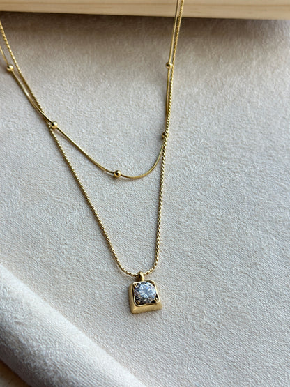 Double Layer Crystal Solitaire Necklace