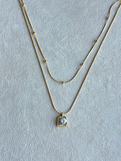 Double Layer Crystal Solitaire Necklace