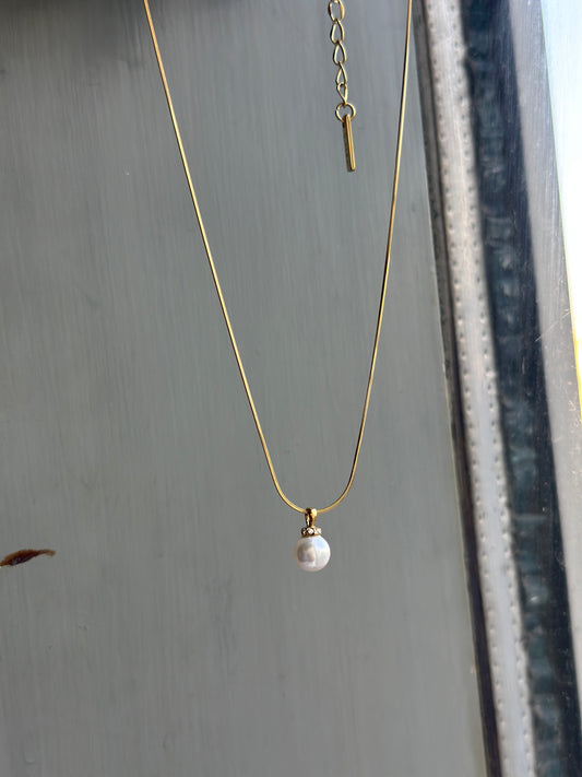Single Pearl CZ Cap Snake Chain Necklace