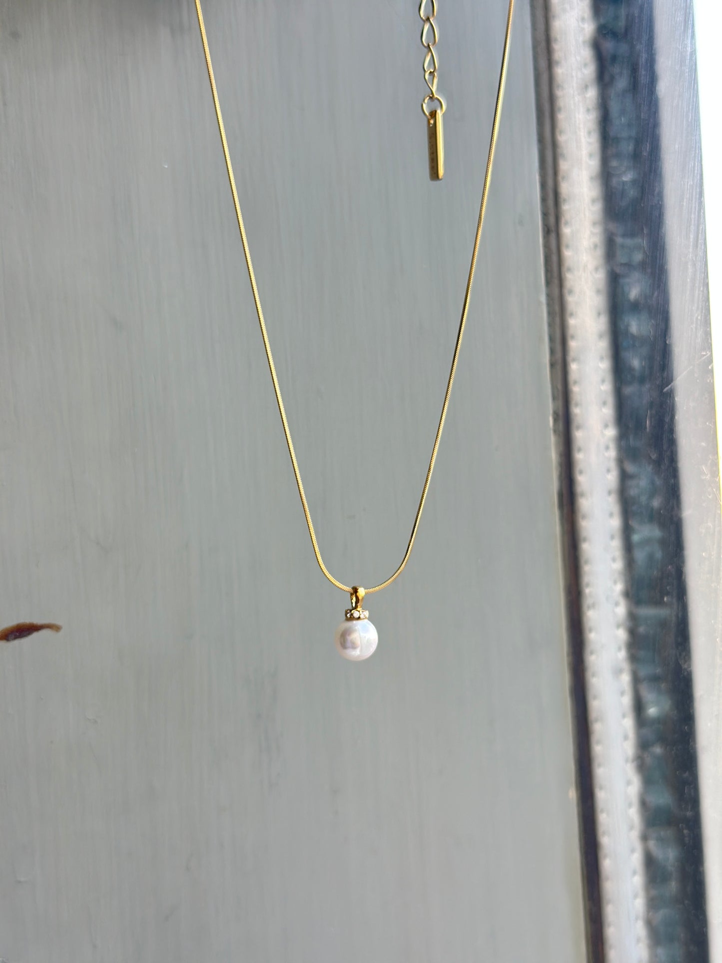 Single Pearl CZ Cap Snake Chain Necklace