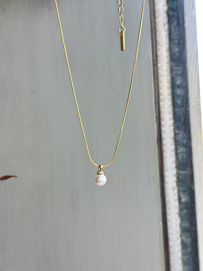 Single Pearl CZ Cap Snake Chain Necklace