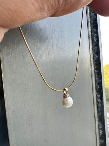 Single Pearl CZ Cap Snake Chain Necklace