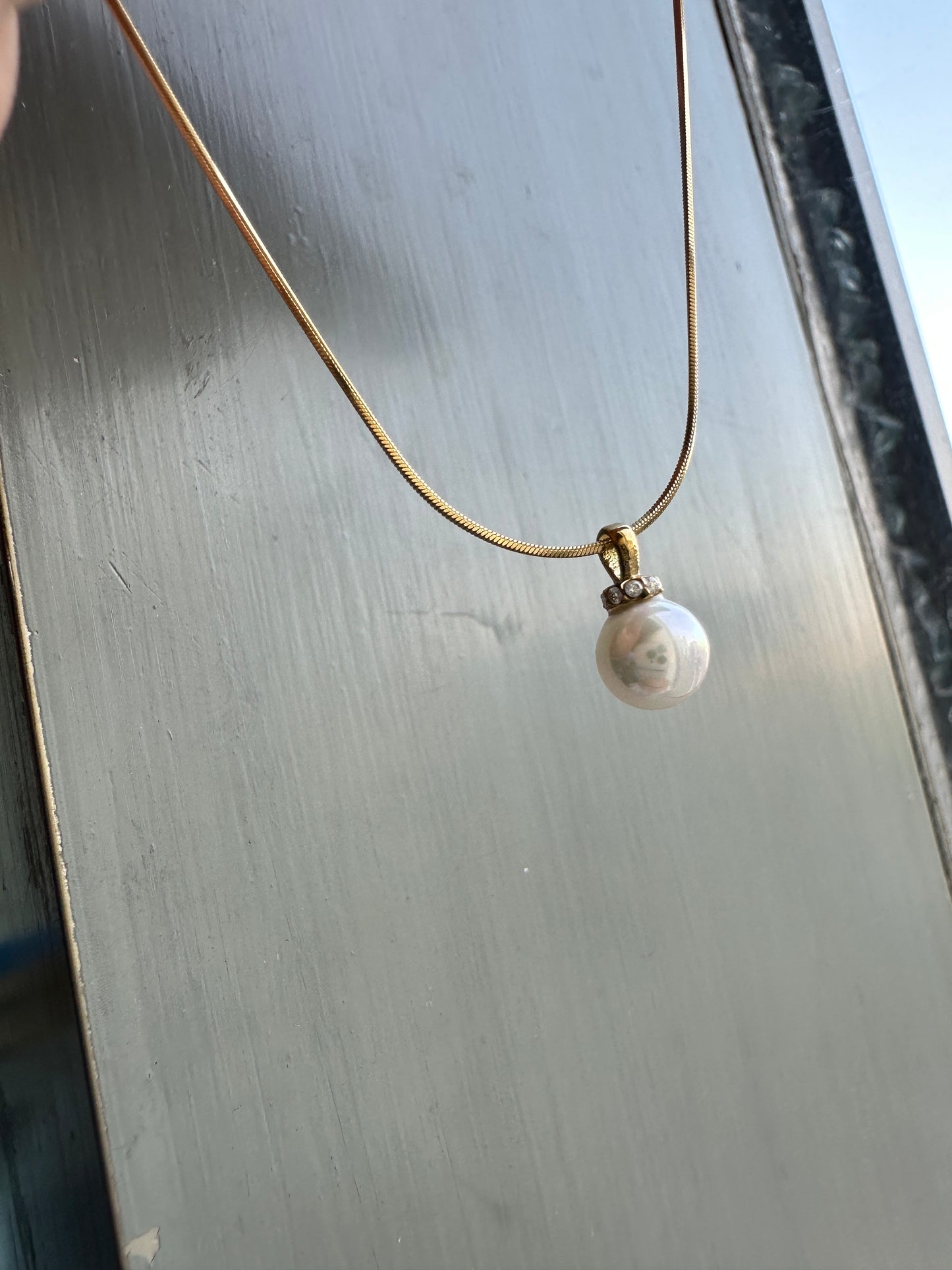Single Pearl CZ Cap Snake Chain Necklace