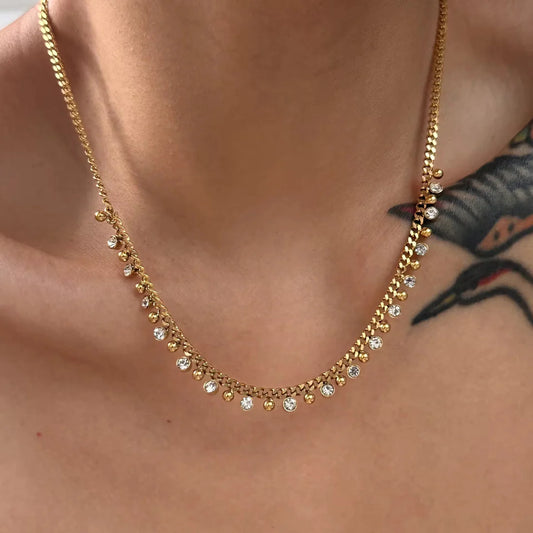 Dangling Crystal Curb Chain Necklace