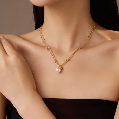 Double Layer Pearl Pendant Necklace