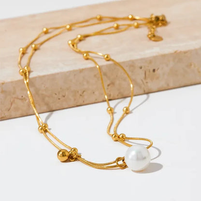 Double Layer Pearl Pendant Necklace