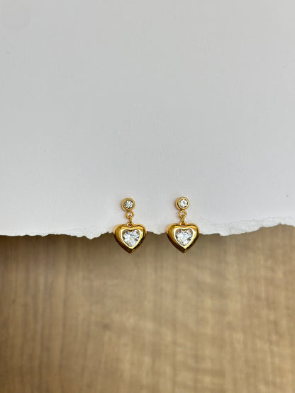 CZ Heart Drop Earrings