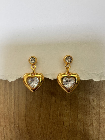CZ Heart Drop Earrings