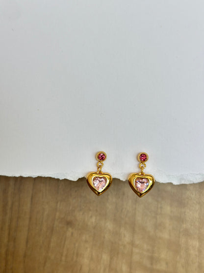 CZ Heart Drop Earrings