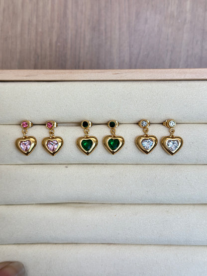 CZ Heart Drop Earrings