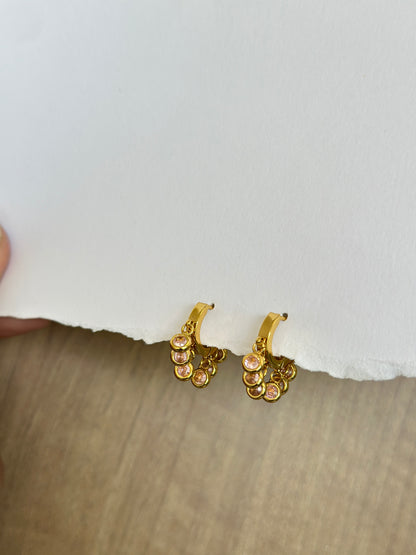 Pink Stone Cluster Hoop Earrings