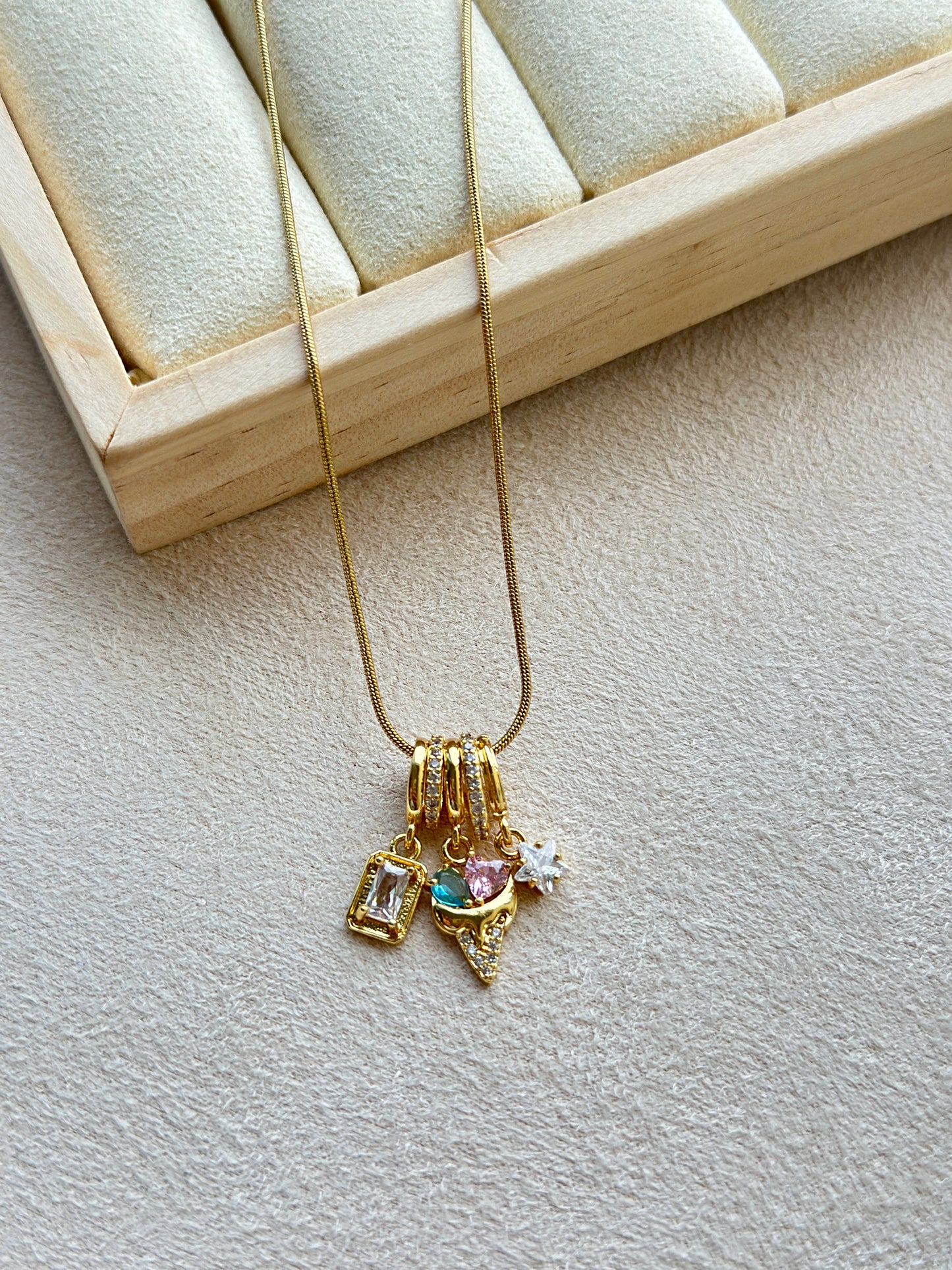 Multi CZ Charm Cluster Necklace