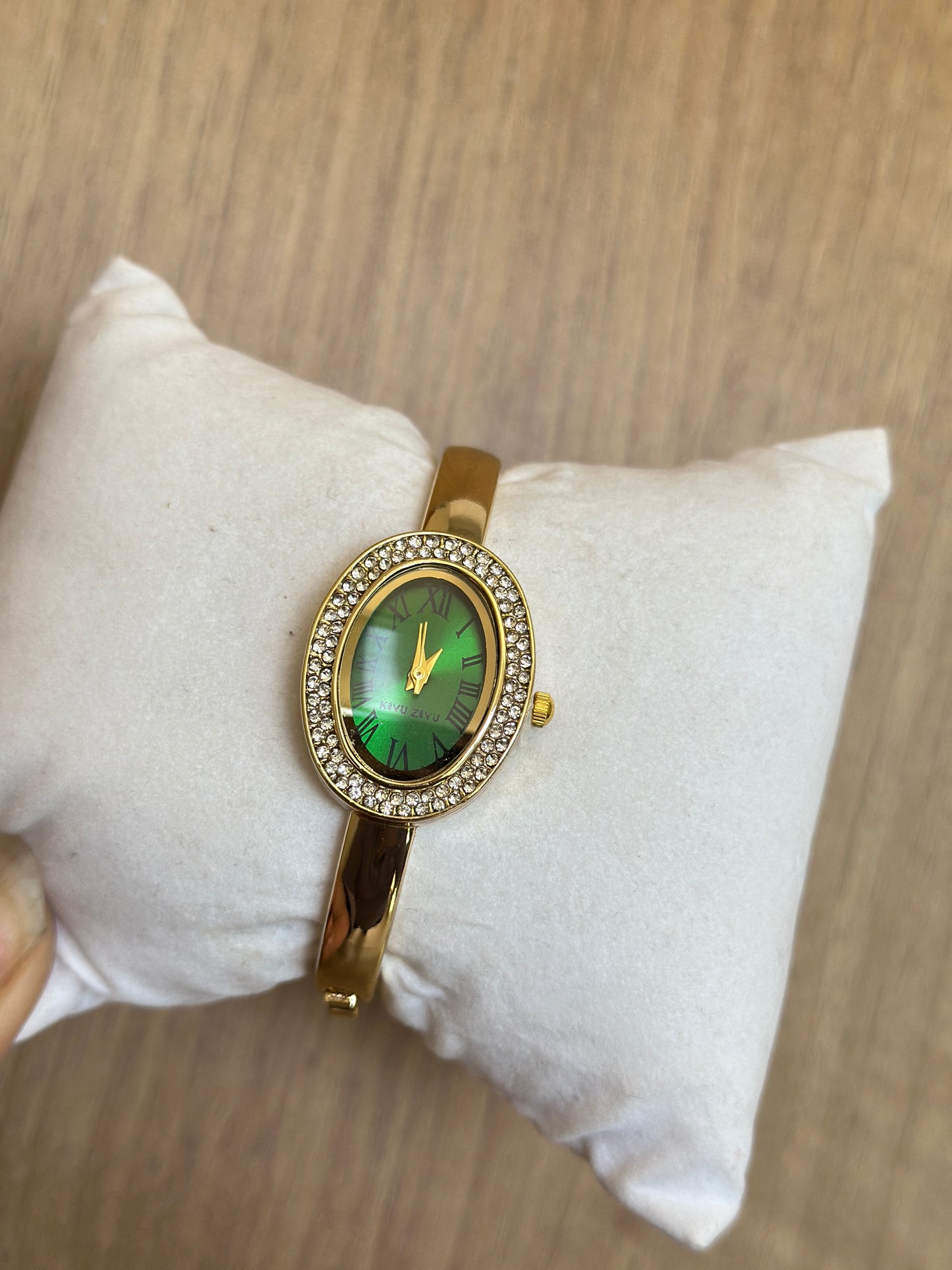 Oval Green Roman Dial Gold Bangle Watch