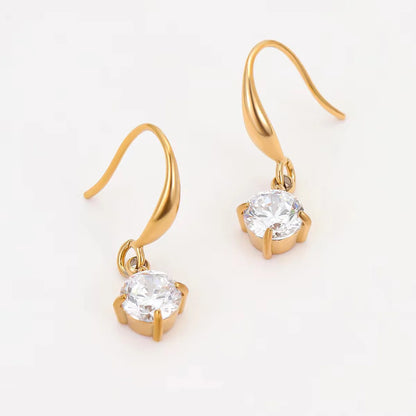 Solitaire CZ Teardrop Fish Hook Earrings
