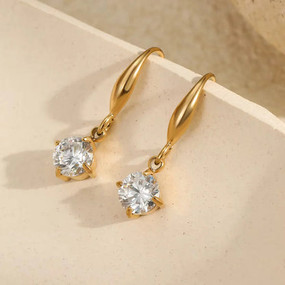 Solitaire CZ Teardrop Fish Hook Earrings