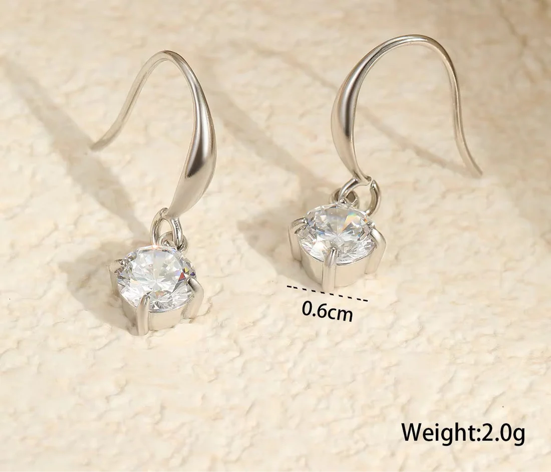 Solitaire CZ Teardrop Fish Hook Earrings