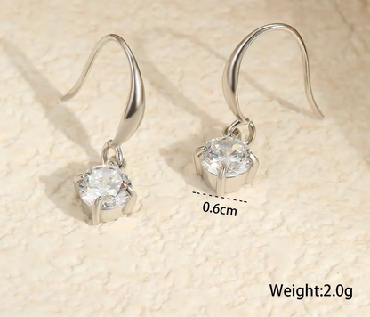 Solitaire CZ Teardrop Fish Hook Earrings