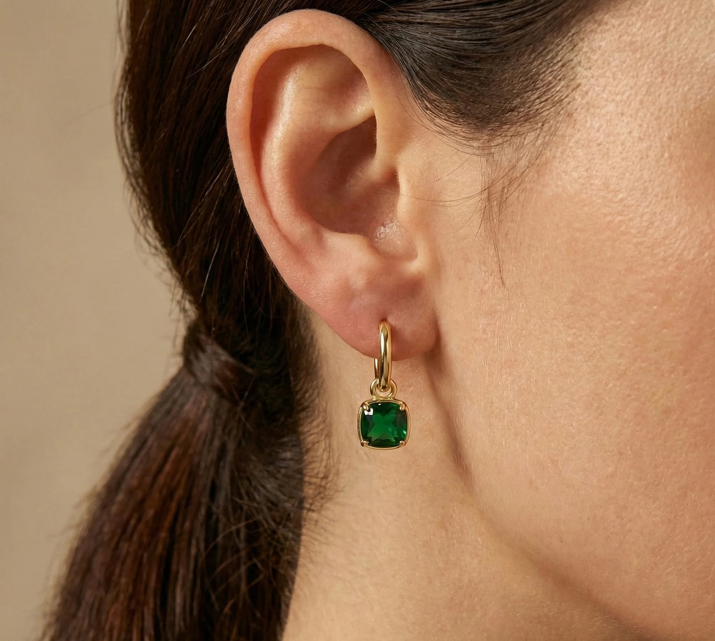 Emerald Square CZ Charm Huggie Hoop Earrings