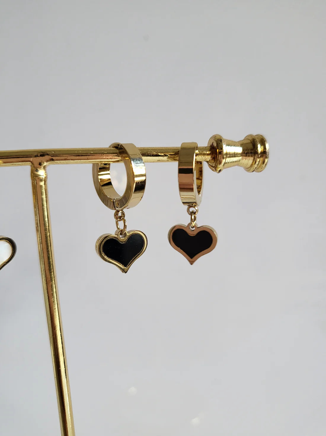 Black Enamel Heart Charm Earrings