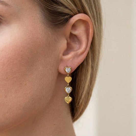 Triple Heart Chain Earrings