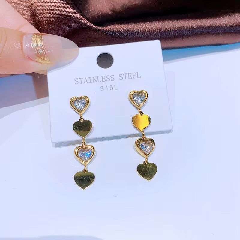 Triple Heart Chain Earrings