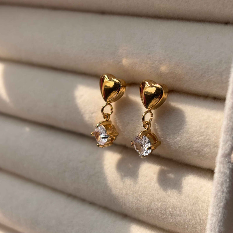 Heart & Crystal Drop Earrings