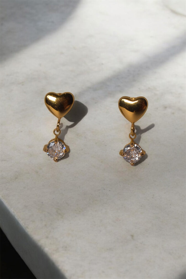 Heart & Crystal Drop Earrings